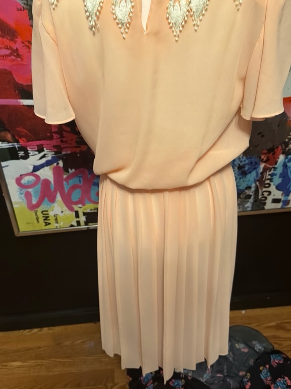 Jamie Kay Peach Pleated Midi Dress with Embroidered Yoke - Picture 3 of 4